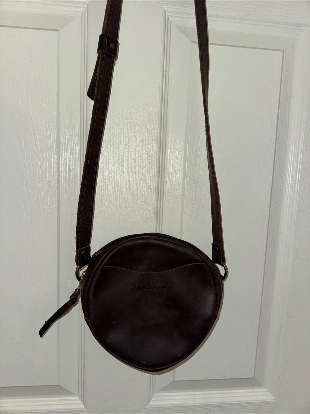 Portland Leather Round Crossbody Bag in Dark Brown